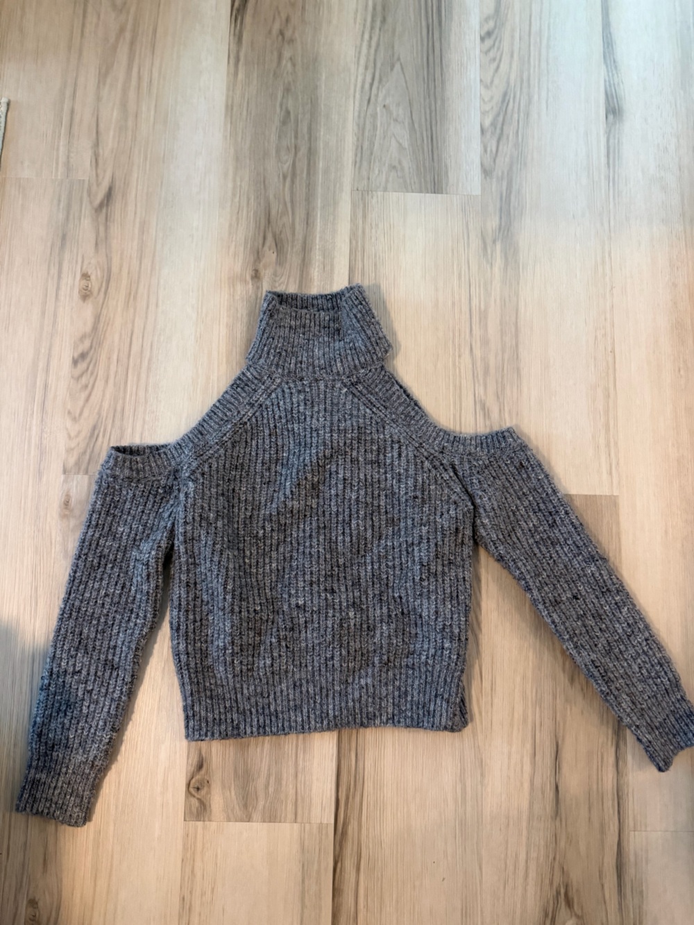 Astr Gray Ribbed Cold-Shoulder Turtleneck Sweater